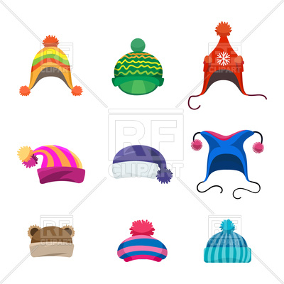 400x400 Set Of Winter Hats With Pompons On White Background Royalty Free