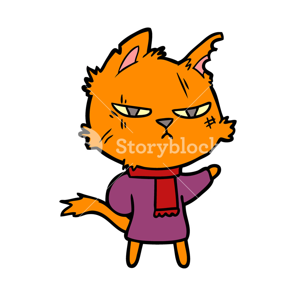 1000x1000 Tough Cartoon Cat In Winter Scarf Royalty Free Stock Image
