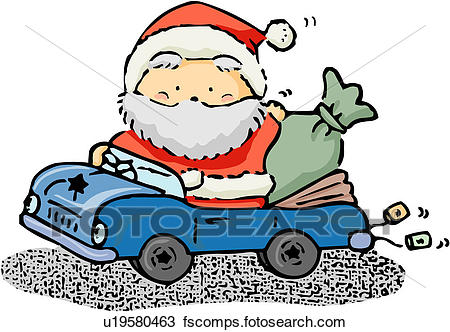 450x332 Clipart Of People, Transport, Winter, Season, Car, Santa U19580463