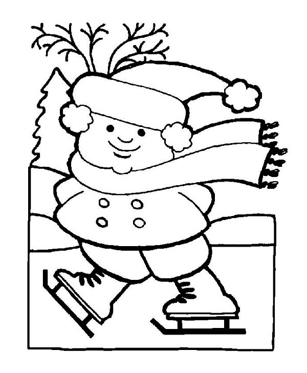600x729 Fat Little Girl Playing Ice Skates On Frozen Winter Lake Coloring