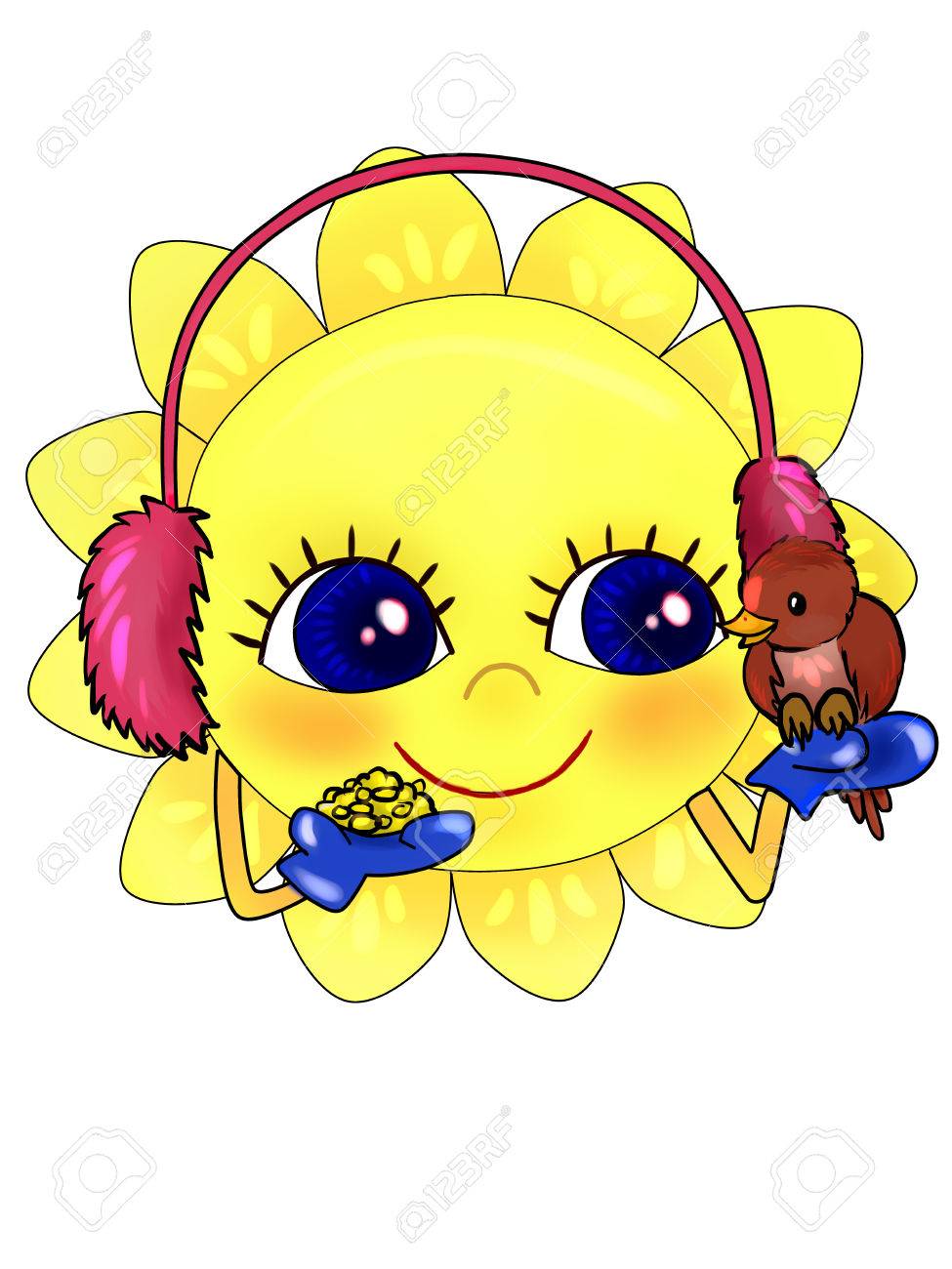 975x1300 Winter Sun With A Smiling Cartoon Character Stock Photo, Picture