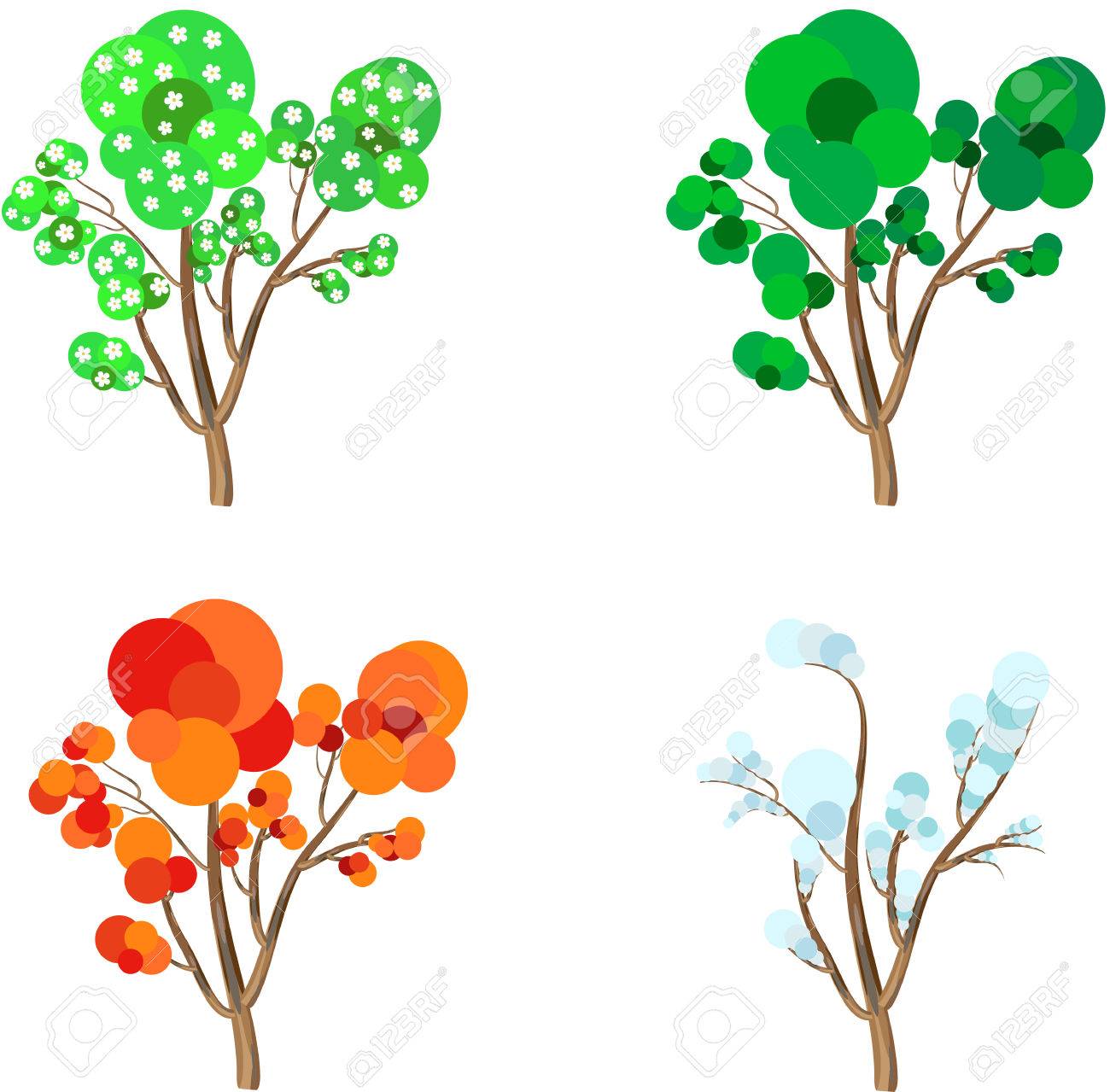 1300x1279 Four Seasons Cartoon Trees Spring, Summer, Autumn And Winter