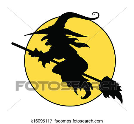 450x417 Clip Art Of Silhouette Of Flying Witch On Broom K16095117