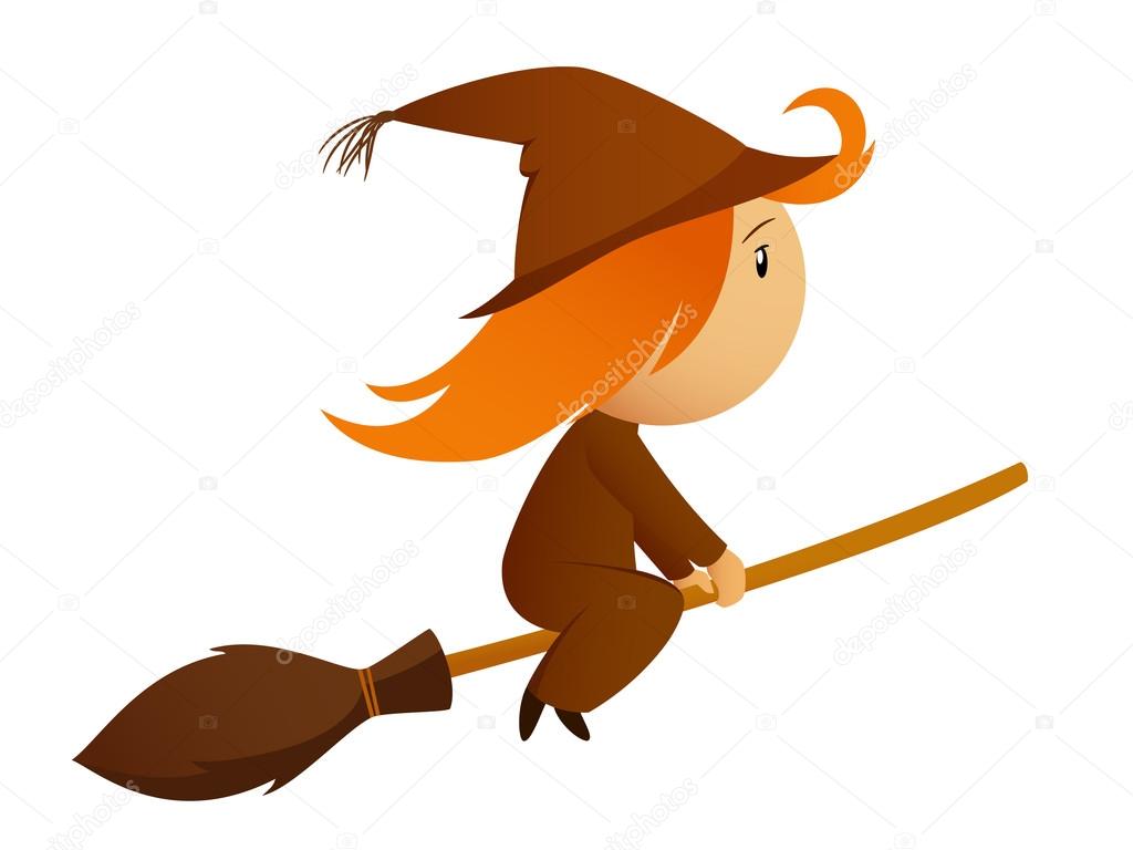 1024x768 Flying Halloween Cartoon Witch On The Broom Stock Vector