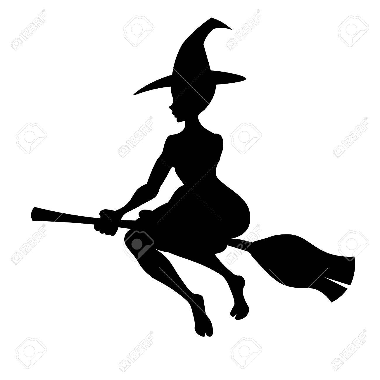 1300x1300 Witch On A Broom, Vector Black Silhouette Witch Flying To