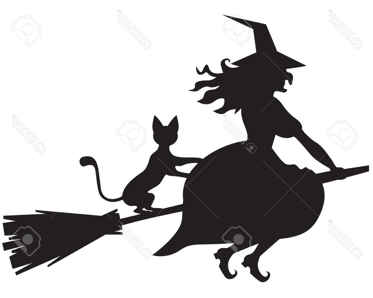 1300x1040 Best 15 Silhouette Of Halloween Witch With And Cat On Broom Stock