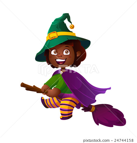 450x468 Cute African American Girl Witch On The Broom