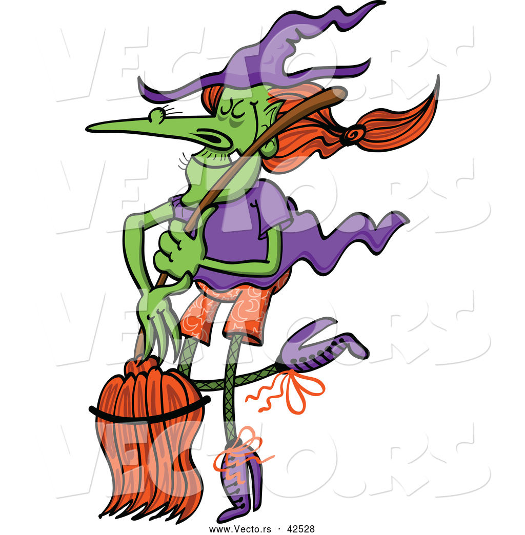1024x1044 Vector Of A Wicked Cartoon Witch Dancing With Her Broom By Zooco