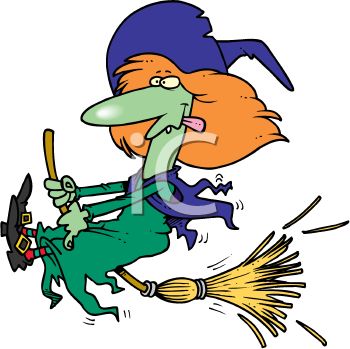 350x349 Picture Of Cartoon Witch On Her Broom With Her Tongue Out In