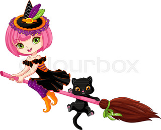 320x259 Cute Cartoon Witch With Black Cat. Vector Clip Art Illustration