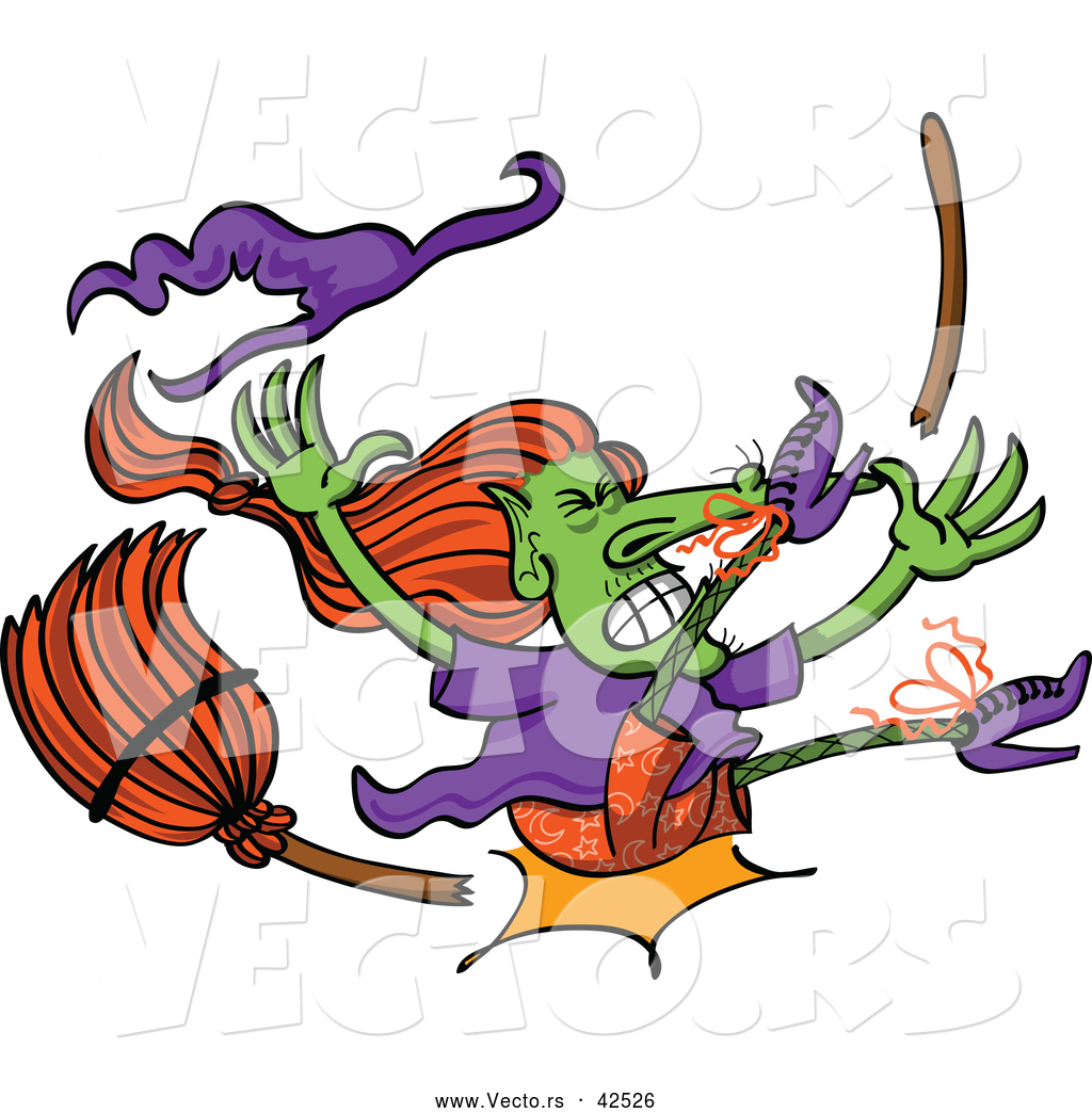 1024x1044 Vector Of A Wicked Cartoon Witch Crashing Hard While Her Broom