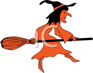 300x236 Witch Riding On Her Magic Broom Clipart Picture