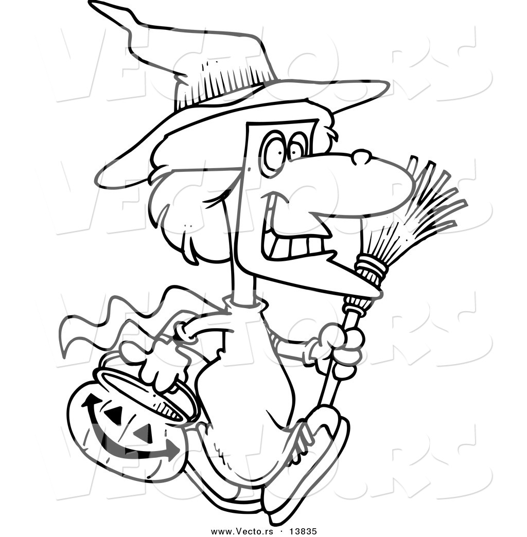 1024x1044 Vector Of A Cartoon Halloween Witch Girl Carrying A Pumpkin Basket