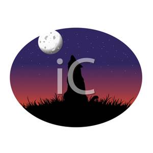 300x300 Silhouette Of A Wolf Howling At The Moon Clip Art Image