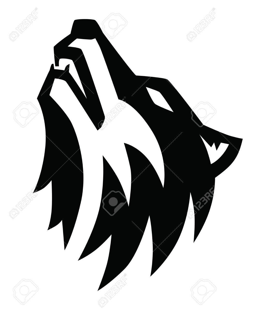 1055x1300 Vector Black Wolf Howl Emblem On White Background Royalty Free
