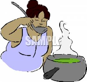 300x282 Woman Taste Testing Her Cooking Soup Clipart Picture