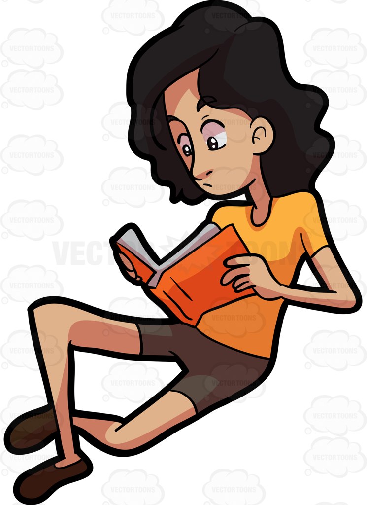 745x1024 A Woman Engrossed With The Book She Is Reading Cartoon Clipart