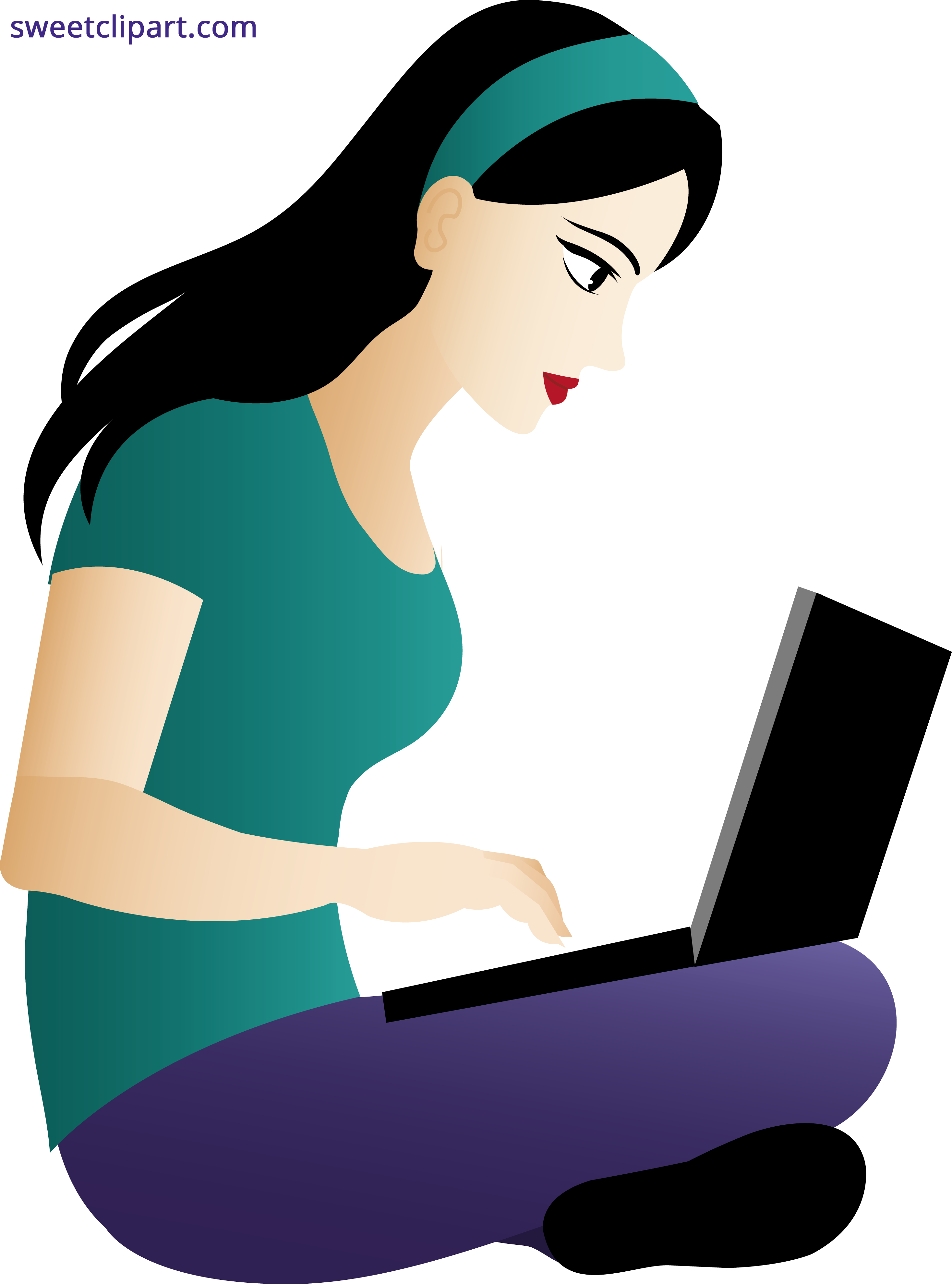 2935x3958 Young Asian Woman Sitting Laptop Clipart