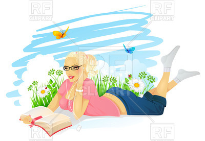 400x276 Young Woman Reading A Book While Lying Royalty Free Vector Clip
