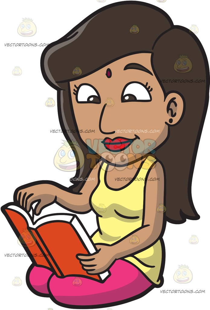 695x1024 An Indian Woman Reading A Book Cartoon Clipart