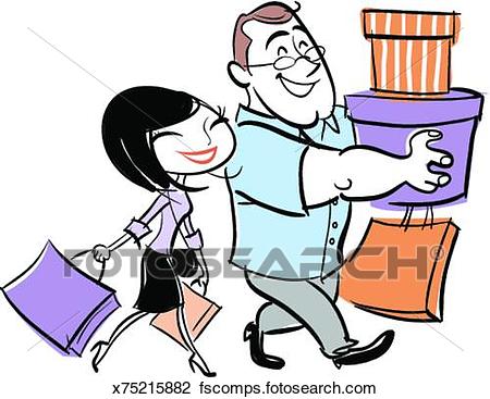 450x367 Clip Art Of Man And Woman Carrying Shopping Bags X75215882