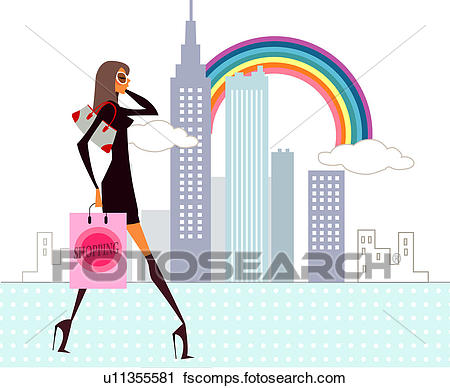450x388 Clipart Of Side Profile Of A Woman Walking And Carrying A Shopping