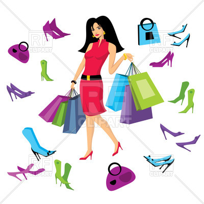400x400 Pretty Woman In Footware Store With Shopping Bags Royalty Free