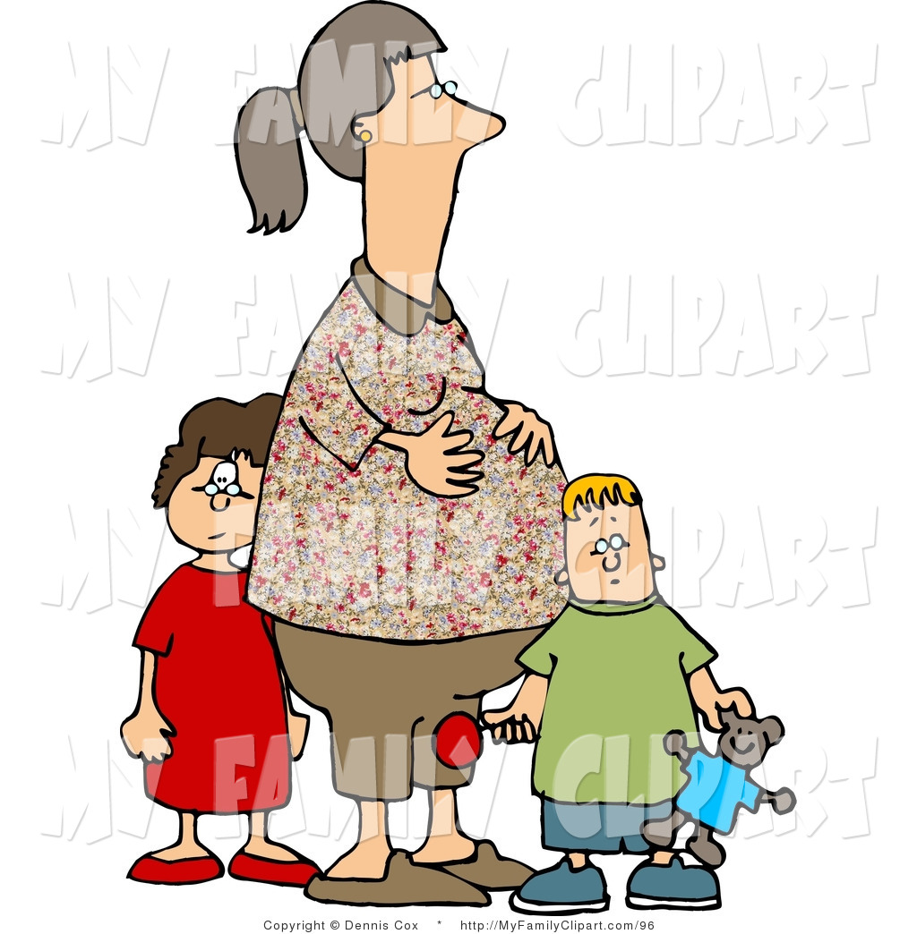 1024x1044 Clip Art Of A Pregnant Woman Standing With Her Two Children By