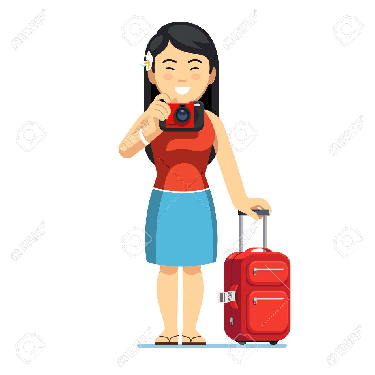 1300x1300 Excited Asian Tourist Woman Standing With Luggage Royalty Free