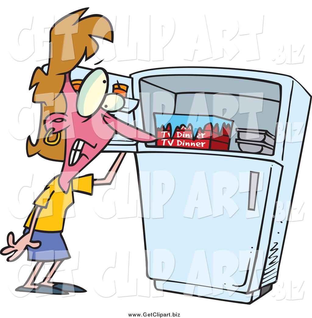 1024x1044 Cliprt Of Cartoon White Woman Standing By Freezer During