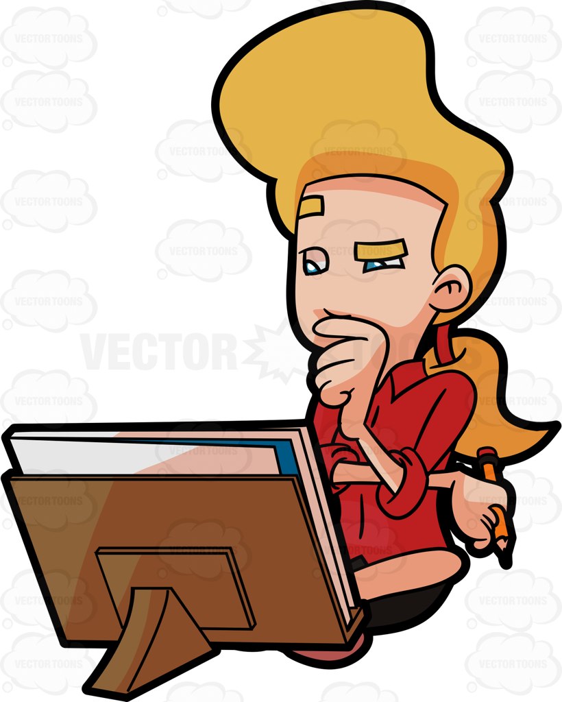 820x1024 A Woman Thinking Of Ways To Edit Her Sketch Cartoon Clipart