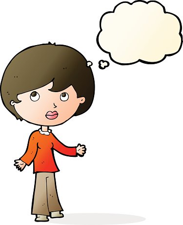 375x459 Cartoon Woman Thinking With Thought Bubble Premium Clipart