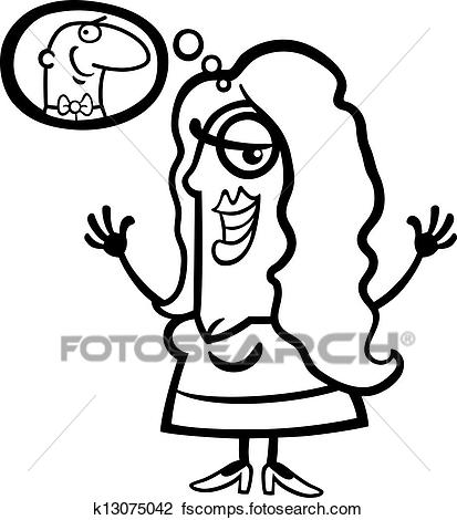 413x470 Clipart Of Happy Woman Thinking About Man Cartoon K13075042