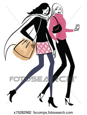 356x470 Clip Art Of Two Women Walking Together X75282982