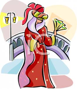 262x300 Woman In Winter Clothing Walking By A Bridge Clip Art Image