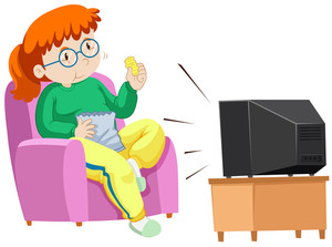 300x223 Fat Woman Eating Chips While Watching Tv Royalty Free Stock Image