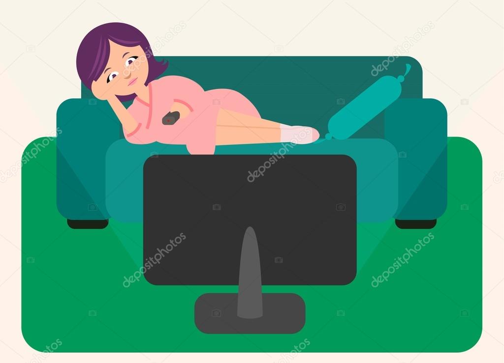 1024x739 Woman Watching Tv On Sofa Stock Vector Zapolzun