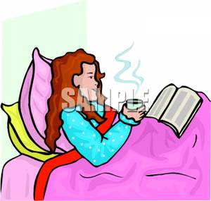 300x285 Picture A Woman Reading The Newspaper In Bed While Drinking A Cup