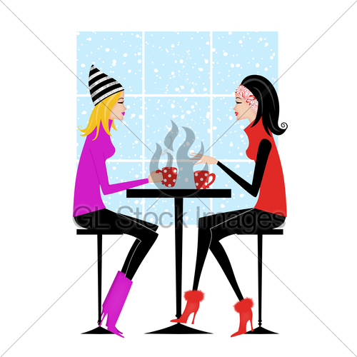 500x500 Two Girlfriends Drinking Coffee Or Hot Chocolate Gl Stock Images