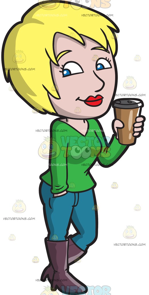 519x1024 A Woman Enjoying Her Coffee Cartoon Clipart