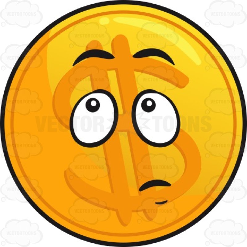 800x800 Wondering Golden Coin Emoji Cartoon Clipart