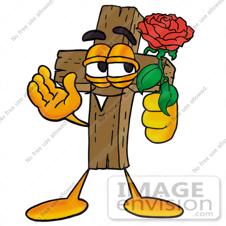 450x450 Clip Art Graphic Of A Wooden Cross Cartoon Character Holding A Red