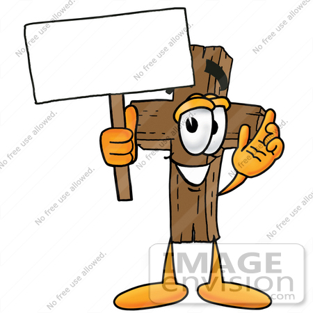 450x450 Cliprt Graphic Of Wooden Cross Cartoon Character Holding