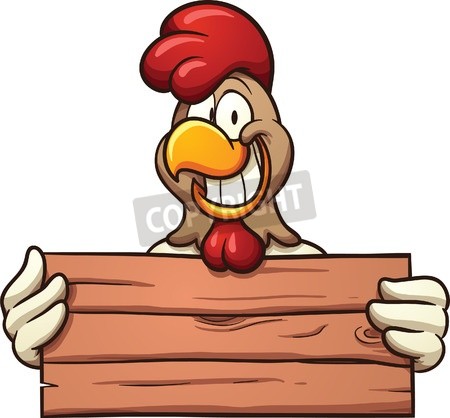 450x418 Photo Chicken With A Wooden Sign. Vector Clip Art Illustration