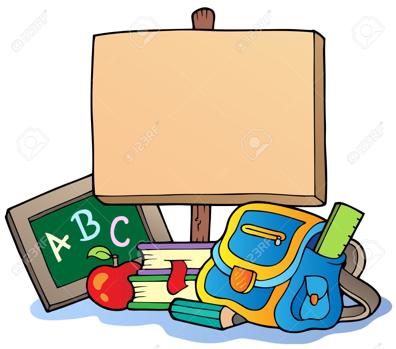 1300x1147 School Theme With Wooden Board Royalty Free Cliparts, Vectors,