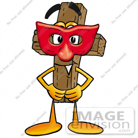 450x450 Clip Art Graphic Of A Wooden Cross Cartoon Character Wearing A Red