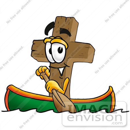 450x450 Clip Art Graphic Of A Wooden Cross Cartoon Character Rowing A Boat