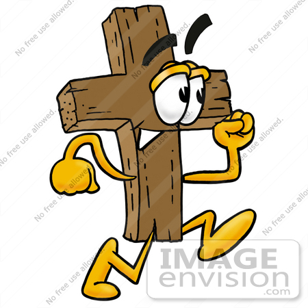450x450 Clip Art Graphic Of A Wooden Cross Cartoon Character Running