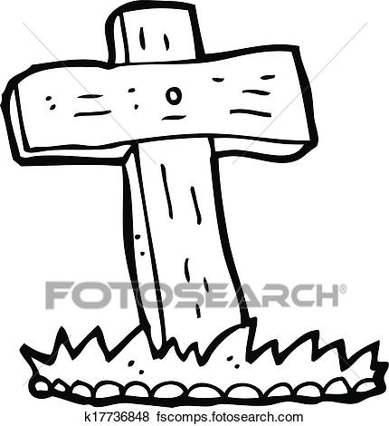 430x470 Clip Art Of Cartoon Wooden Cross Grave K17736848