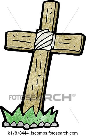 298x470 Clipart Of Cartoon Wooden Cross Grave K17878444